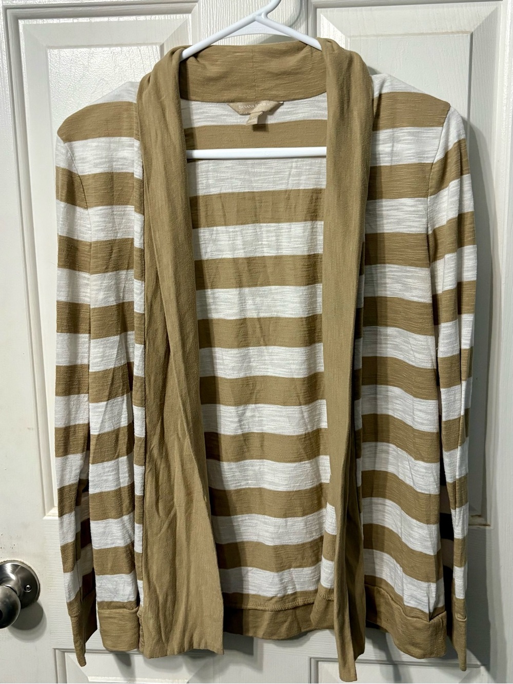 Banana Republic Beige and White Striped Cardigan